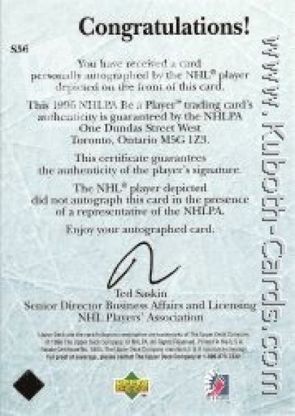 NHL 1995 / 96 Be A Player Autographs - No S56 - Ray