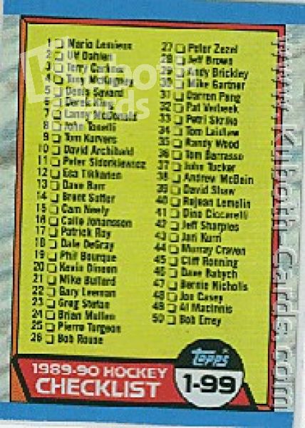 NHL 1989-90 Topps - No 197 - Checklist 1 - 99