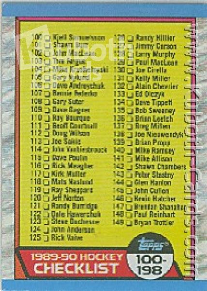 NHL 1989-90 Topps - No 198 - Checklist 100 - 198