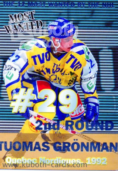 NHL 1999-00 Finnish Cardset Most Wanted - No 11 of 12 - Tuomas Grönman
