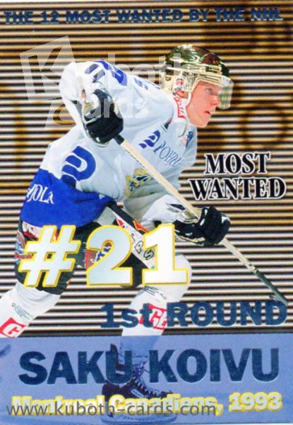 NHL 1999-00 Finnish Cardset Most Wanted - No 6 of 12 - Saku Koivu
