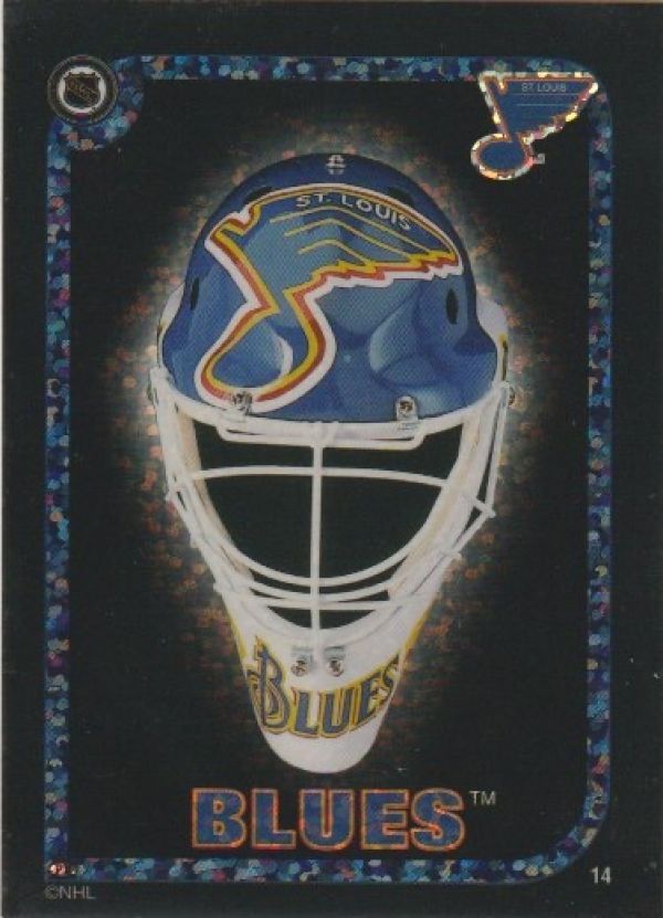 NHL 1995-96 Peninsula Vending Goalie Mask Sticker - No. 14 - St. Louis Blues