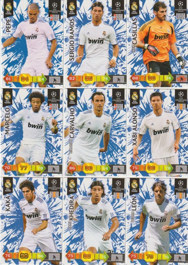 Fussball 2010-11 Panini Adrenalyn XL Champions League - No 231 - 244 - komplettes Basis Set Real Madrid