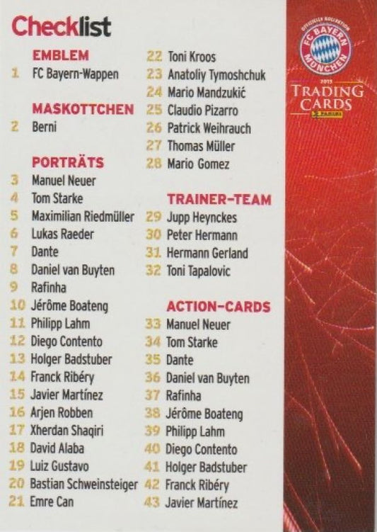 Football 2012-13 Panini FC Bayern Munich - No 84 - Checklist