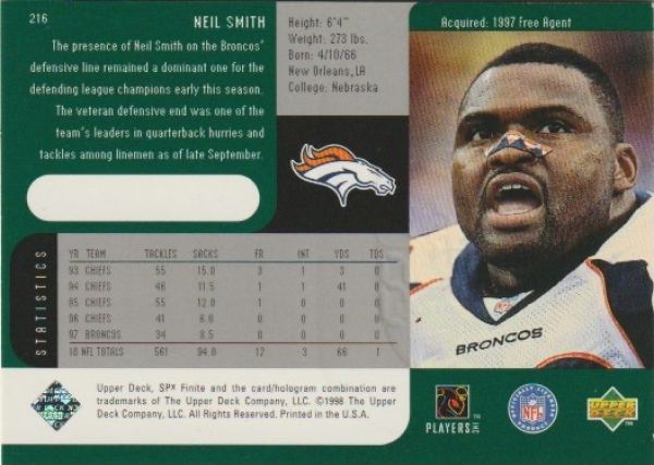 NFL 1998 SPx Finite - No 216 - Neil Smith