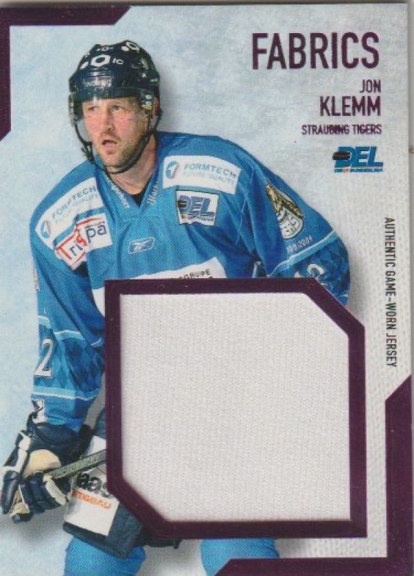 DEL 2008/09 CityPress jersey card Fabrics - No BL13 - Jon Klemm