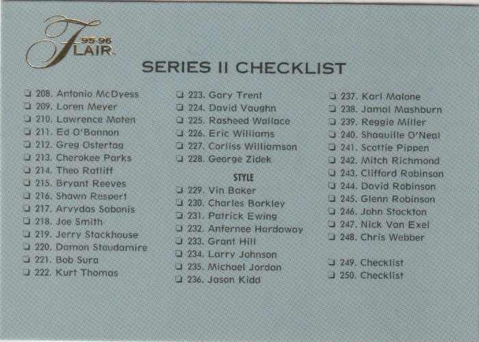NBA 1995-96 Flair - No 250 - Checklist