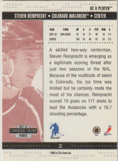 NHL 2002-03 BAP Memorabilia - No NN0 - Steven Reinprecht