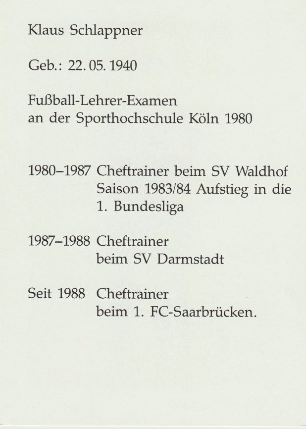 Fussball - Autogramm - Klaus Schlappner