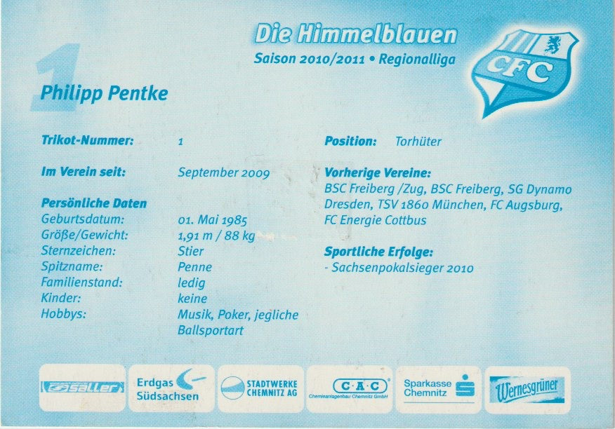 Fussball - Autogramm - Philipp Pentke