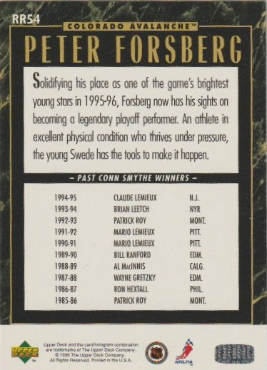 NHL 1995-96 Upper Deck Predictor Retail Award Prizes Redeemed - No RR54 - Peter Forsberg