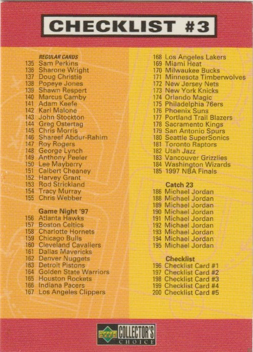NBA 1997-98 Collector's Choice - No 198 - Checklist No 3