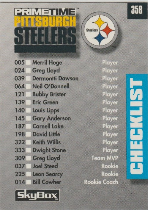 NFL 1992 SkyBox Prime Time - No 358 - Pittsburgh Steelers &amp; San Diego Chargers