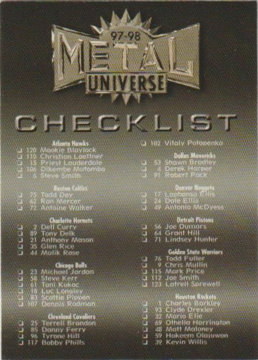 NBA 1997-98 Metal Universe - No 124 - Checklist