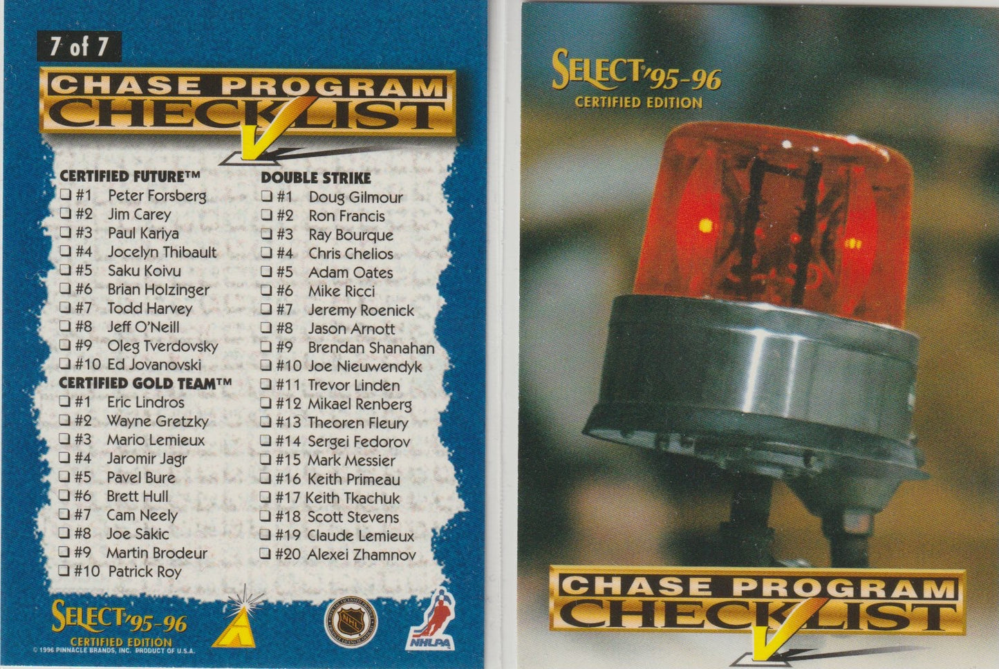 NHL 1995-96 Select Certified Checklists - No  7 von 7 - Checklist