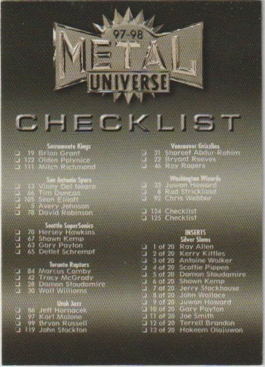 NBA 1997-98 Metal Universe - No 125 - Checklist