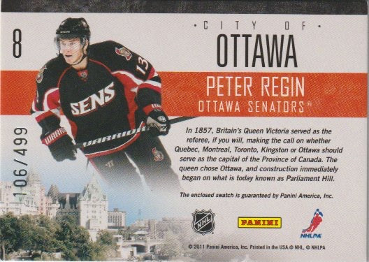 NHL 2010-11 Pinnacle City Lights Materials - No 8 - Peter Regin