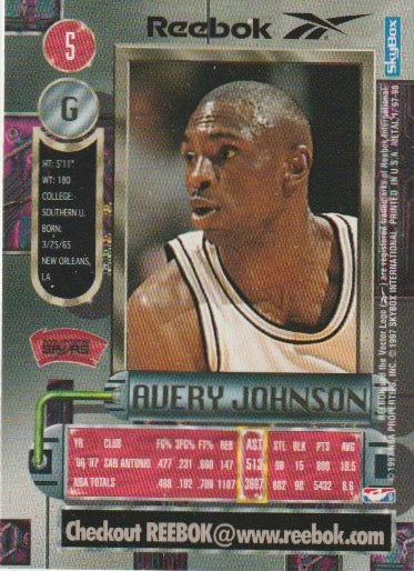 NBA 1997-98 Metal Universe Reebok Chase Silver - No 5 - Avery Johnson